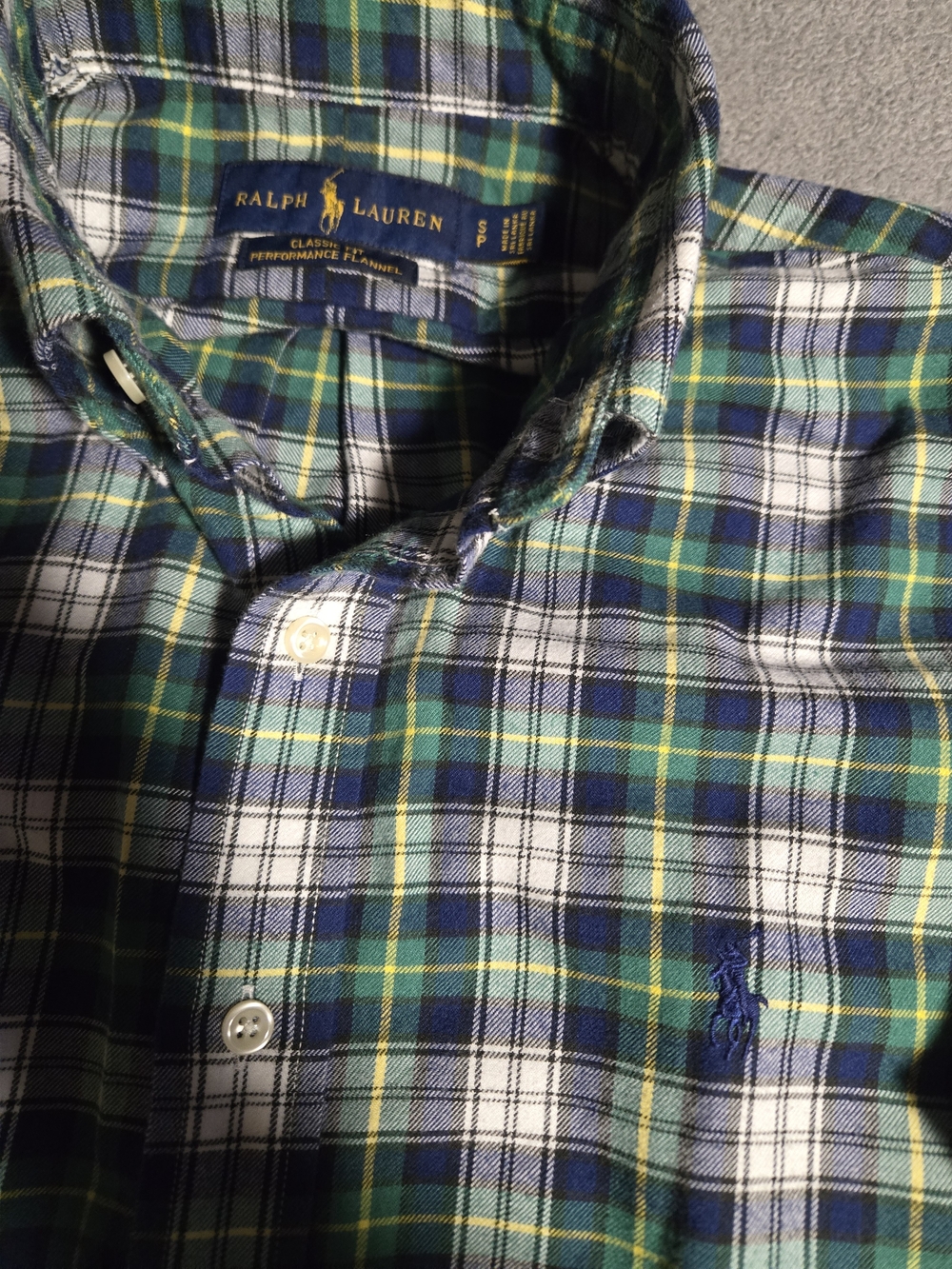 Ralph Lauren Blue, Green & White Plaid Button-Down Shirt
